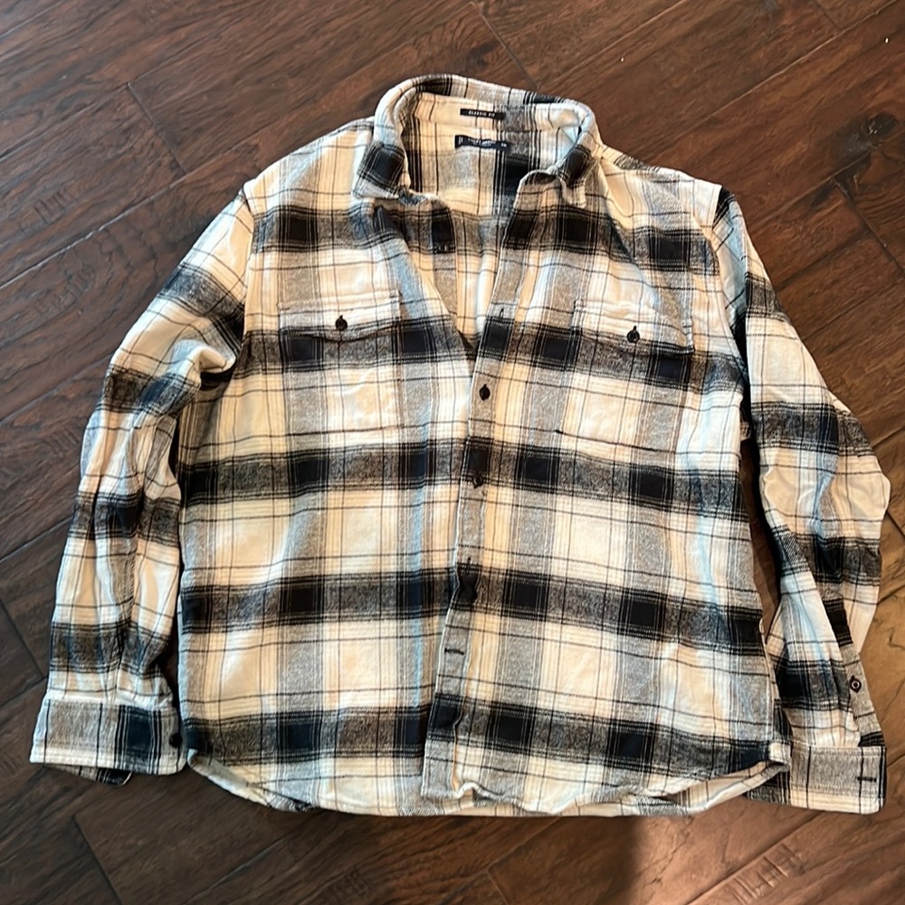 Lucky Brand Black and Cream Plaid Women's Flannel Shirt